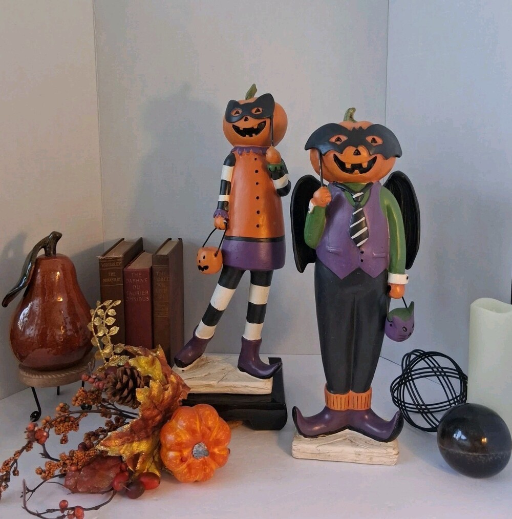 Northlight Brand Halloween Pumpkin Couple,Rustic/Primitive Pumpkin Folk Art EUC